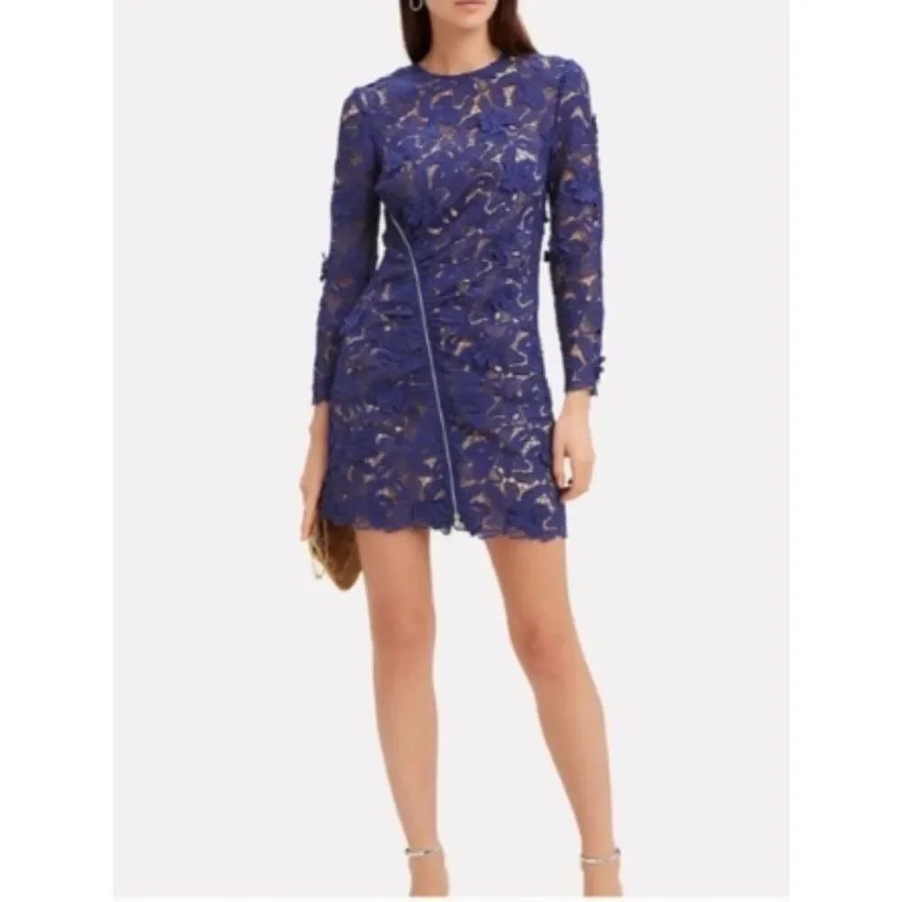NWT Self Portrait 3D Lily Mini Dress Navy Floral Lace Asymmetric Zip Size 8